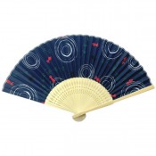 白竹扇子 紺地金魚